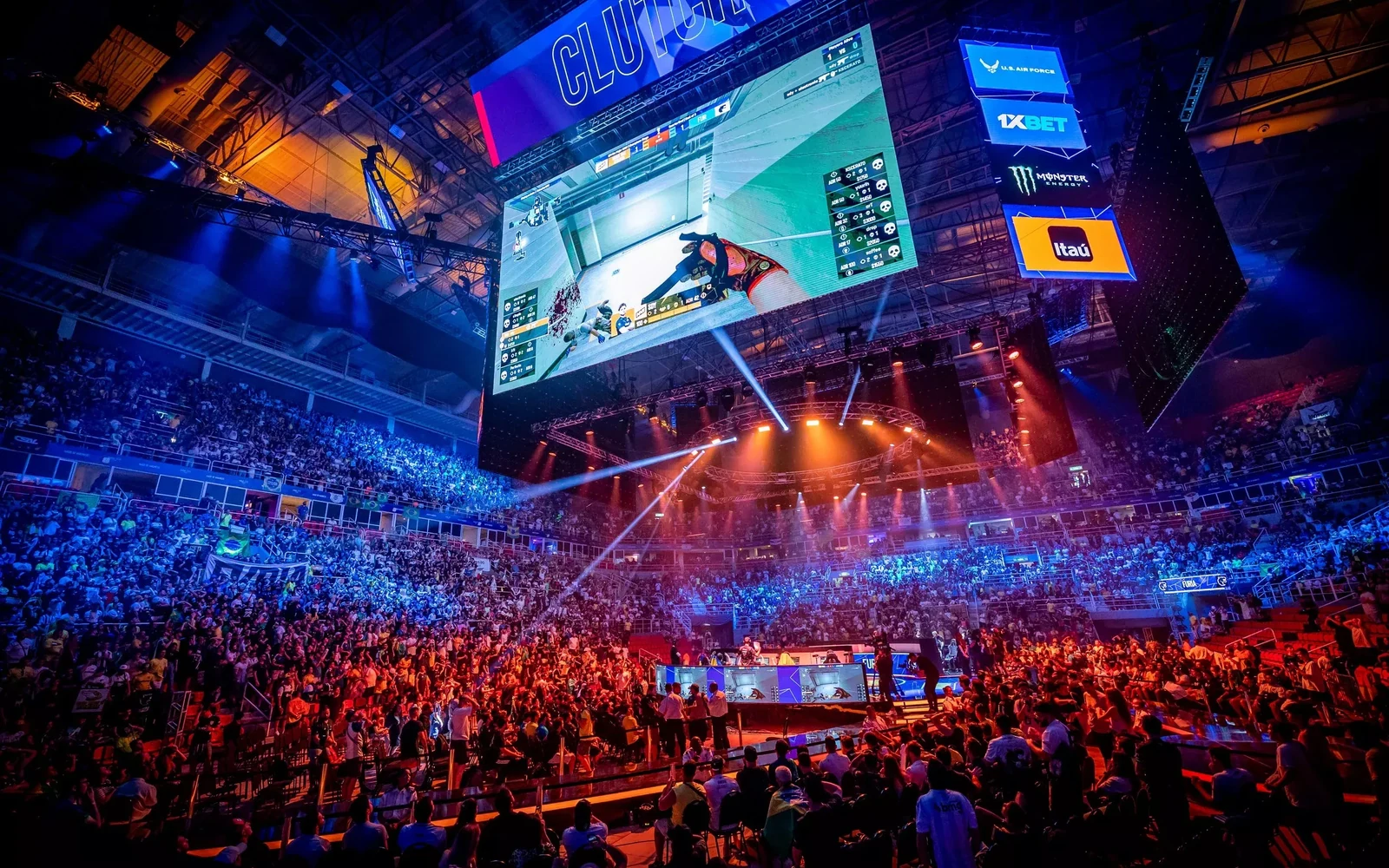 Tampilan visual kompetisi esports untuk area hiburan digital